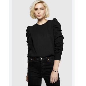 Rebecca Minkoff Janine Sweatshirt Puff Sleeve XS Black Bohochic Casual Bohemian